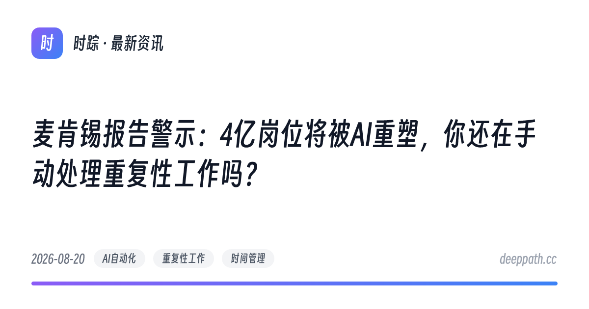 麦肯锡报告警示：4亿岗位将被AI重塑，你还在手动处理重复性工作吗？ - 文章封面